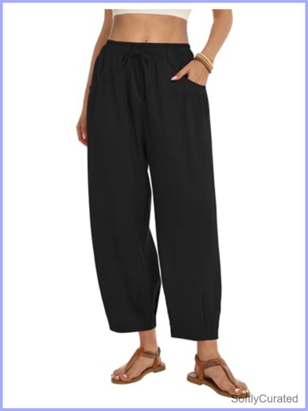 Linen Wide Leg Palazzo Pants High Rise Drawstring Ankle